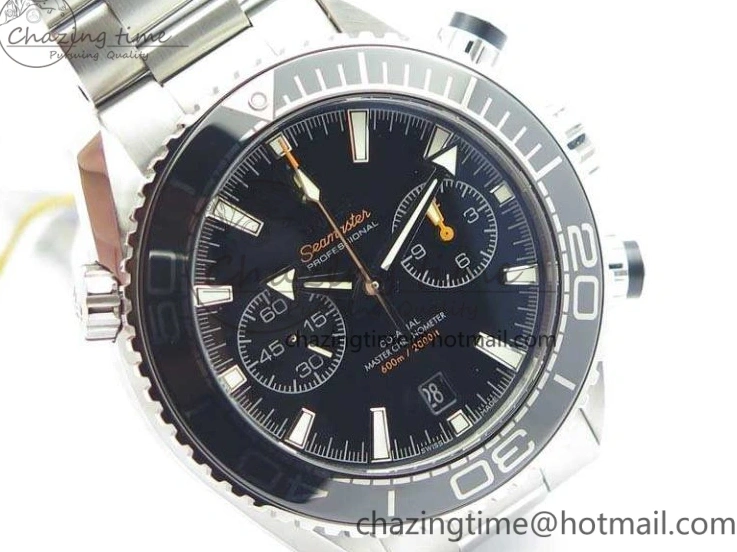 0513 Planet Ocean Master Chrono SS OM 1:1 Best Edition Black Dial On SS Bracelet A9900 V Fashionable 8113